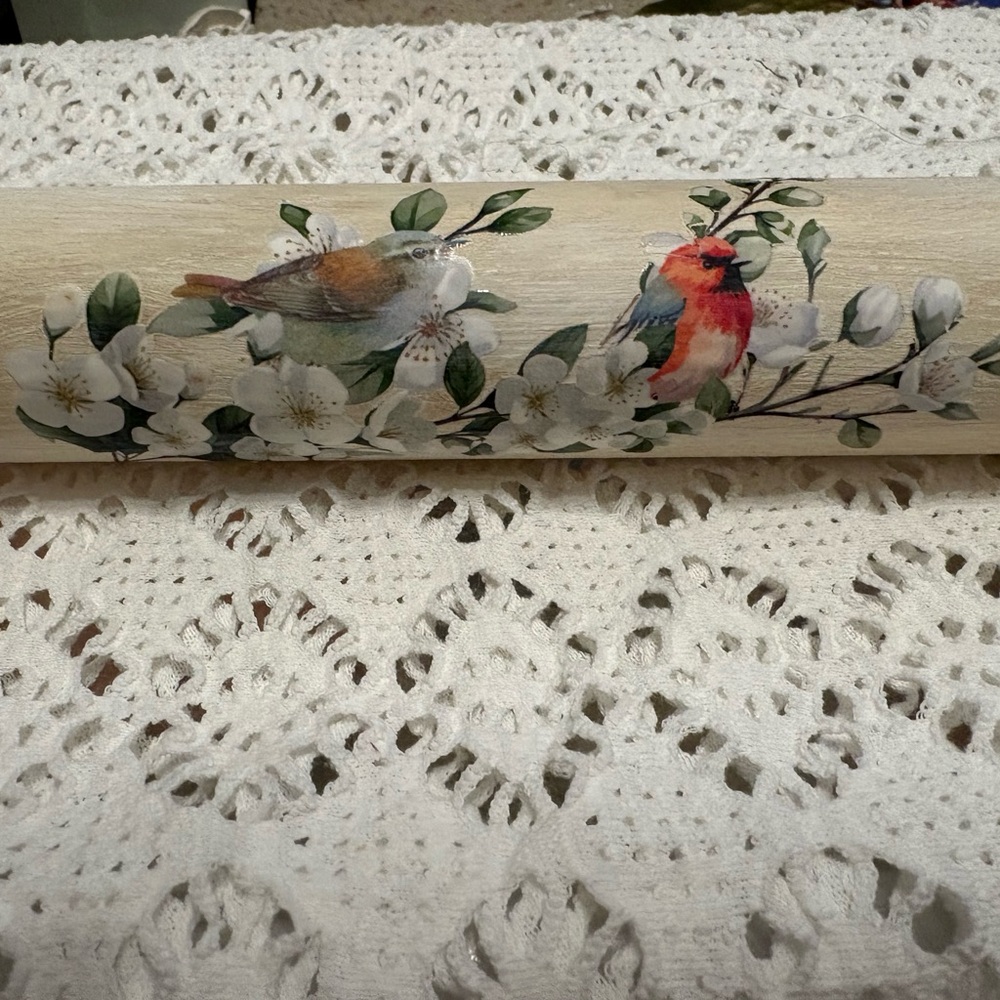 Hand-Painted Bird & Blossom Decorative Accent in White